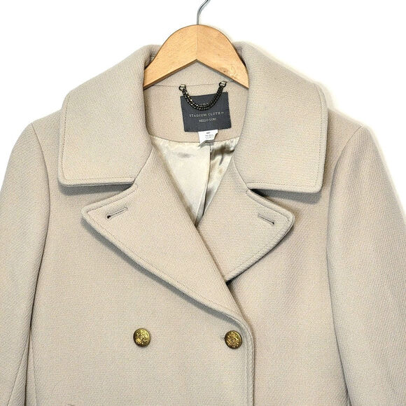 J.Crew Stadium Cloth Wool Cream Peacoat Double Breasted Classic Winter Coat 10T - Picture 3 of 16